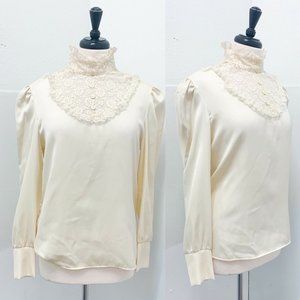 Vintage Edwardian Ivory Lace High Neck Blouse 15